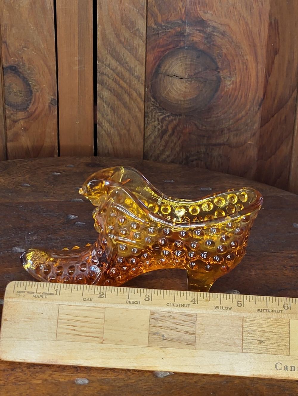 Amber Glass Hobnail Shoe Figurine - Picture 4 of 14